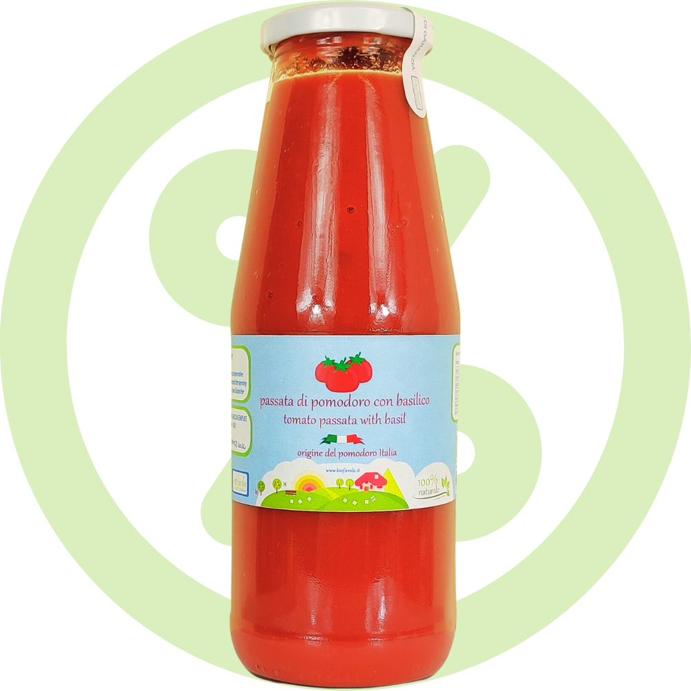 Tomatenpüree und Bio-Basilikum | Schachtel mit 6 Packungen à 700 g.